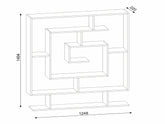 Plan technique de la bibliothèque ÉLÉGANLIVRES avec dimensions détaillées.installée dans un bureau moderne.